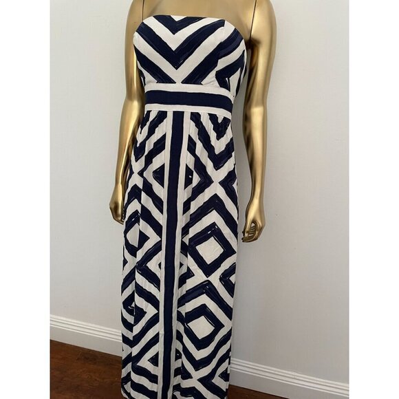 Vineyard Vines Dresses & Skirts - Vineyard Vines Diamond Print Maxi Dress Blue Strapless Elegant Lined Size 0 Reso